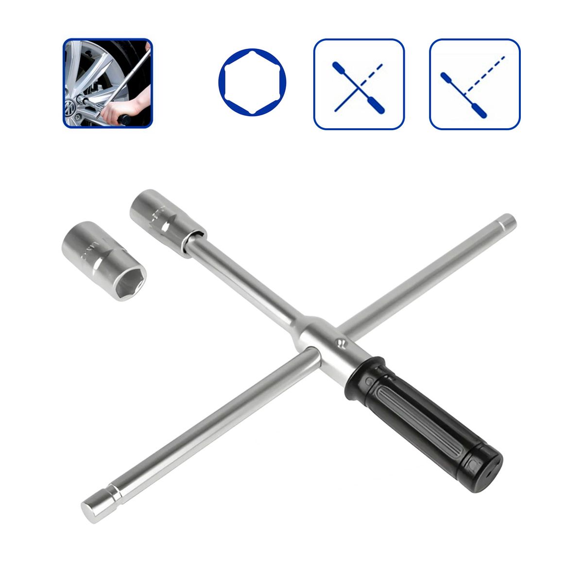 GENERICO - Llave Cruzada Rápida 16'' Cr-v + 2 Conectores - Wth6516