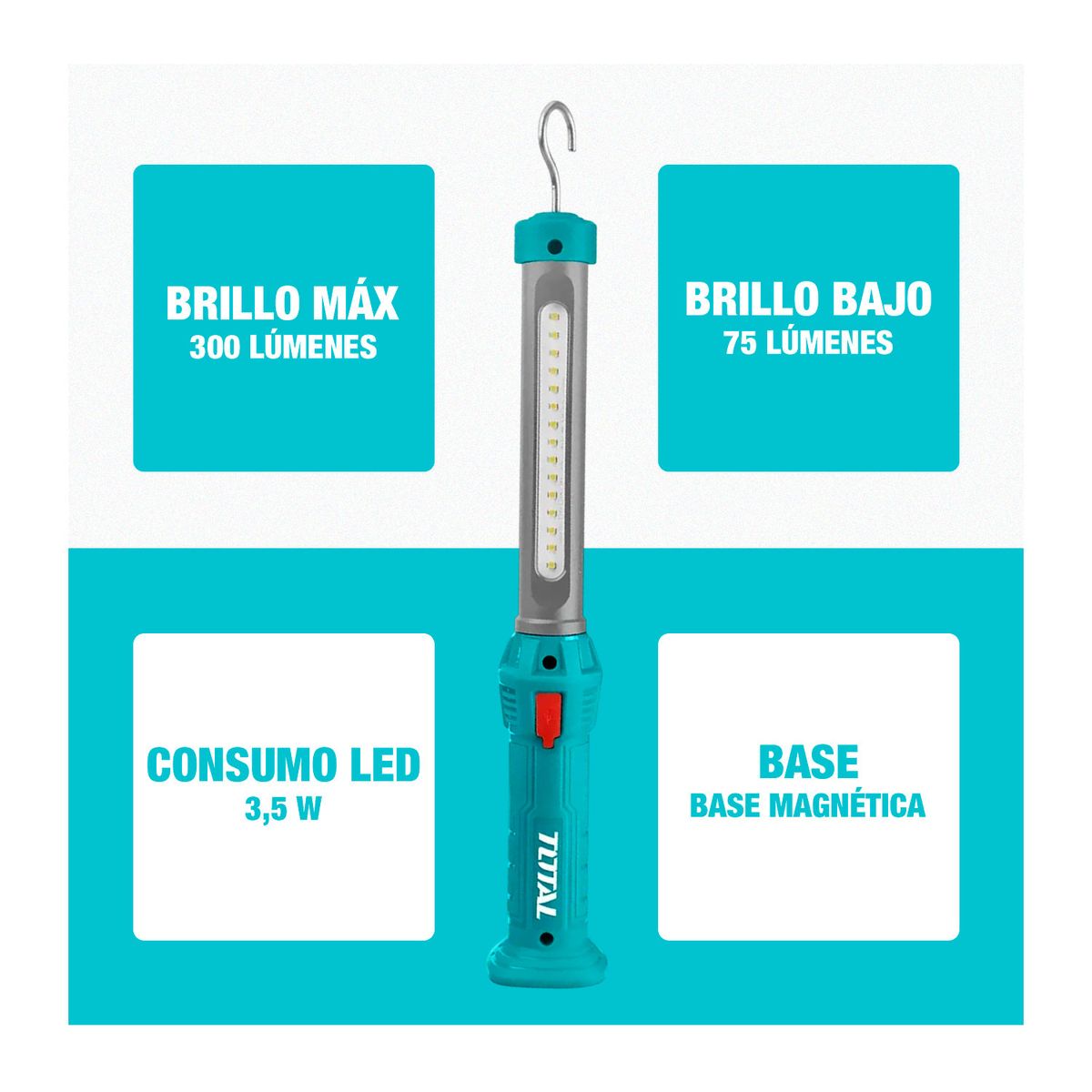 TOTAL TOOLS - Linterna Recargable 3.6v 300 Lúmenes Usb Twli35261 Total