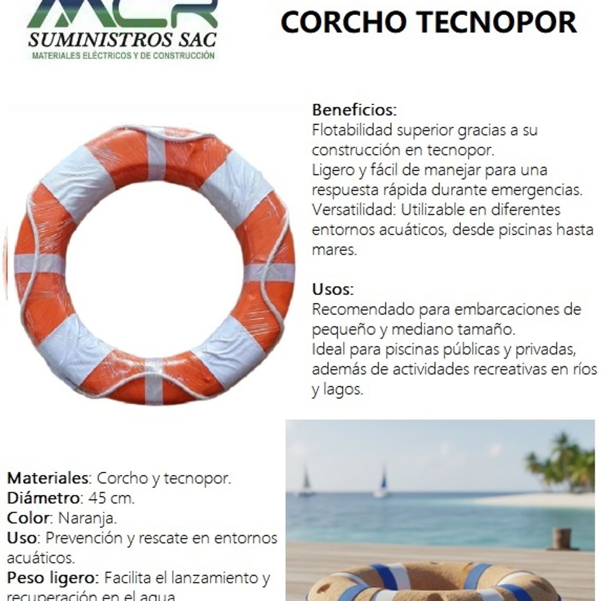 GENERICO - SALVAVIDAS FLOTADOR CIRCULAR TIPO ARO LIVIANO DE POLIESTIRENO EXPANDIDO