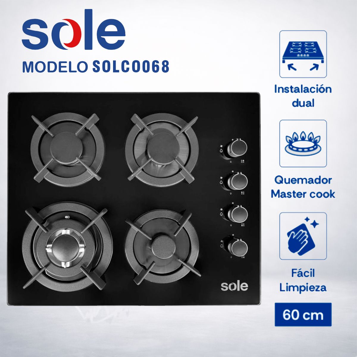 SOLE - Cocina Empotrable Sole 4 Hornillas 60 cm SOLCO068