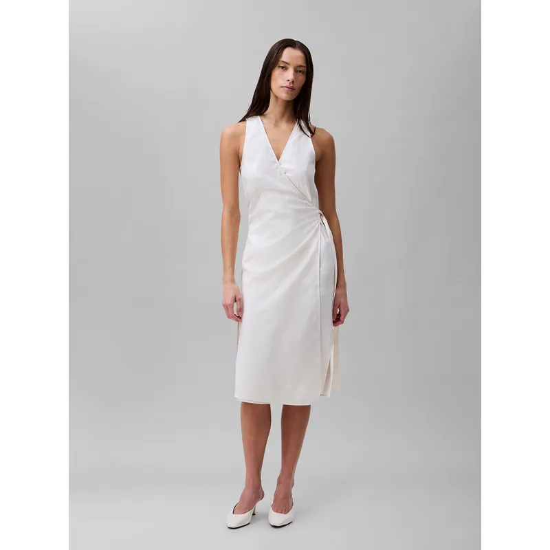 CALVIN KLEIN - VESTIDO LINEN V NECK WRAP DRESS