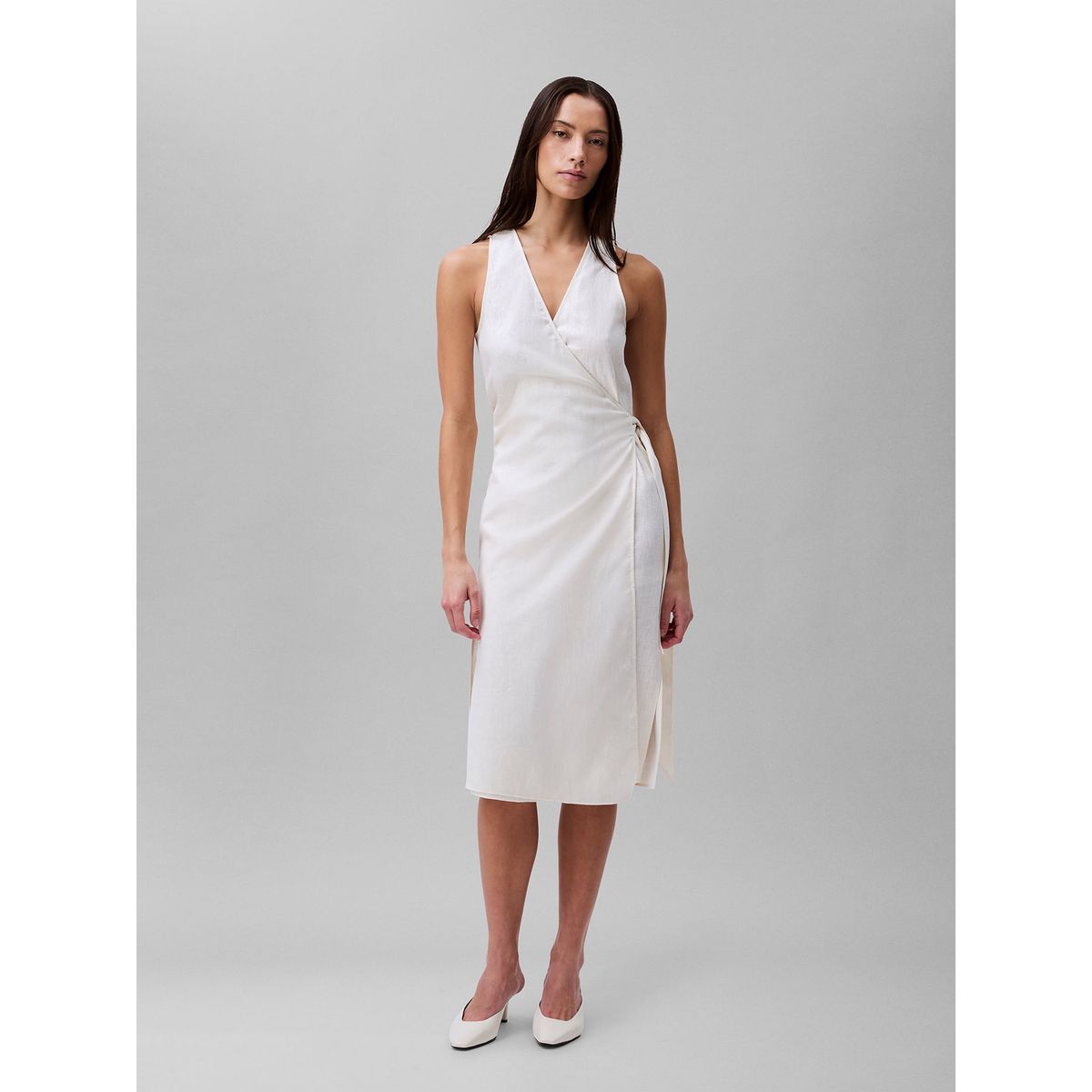 CALVIN KLEIN - VESTIDO LINEN V NECK WRAP DRESS
