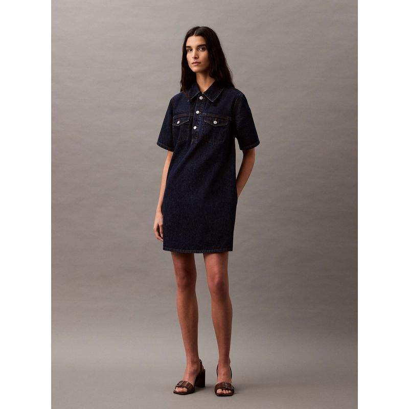 CALVIN KLEIN - VESTIDO POPOVER DENIM DRESS DARK CK BL
