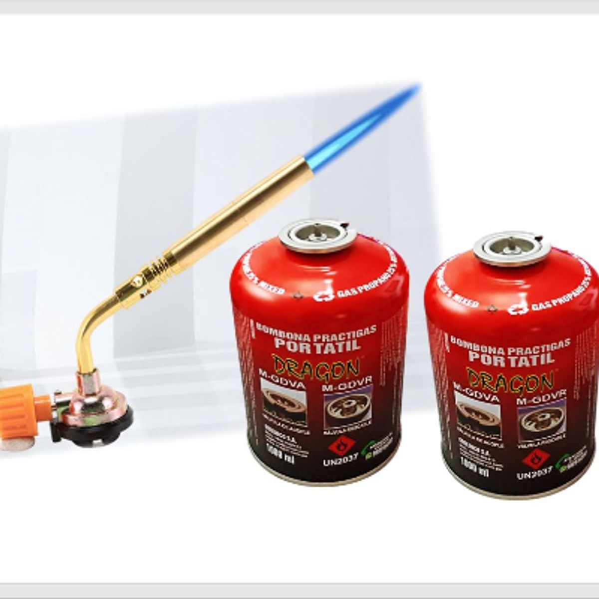 DRAGON - SOPLETE DE METAL + 2 BOMBONAS X 500ML DE VALVULA DE ACOPLE