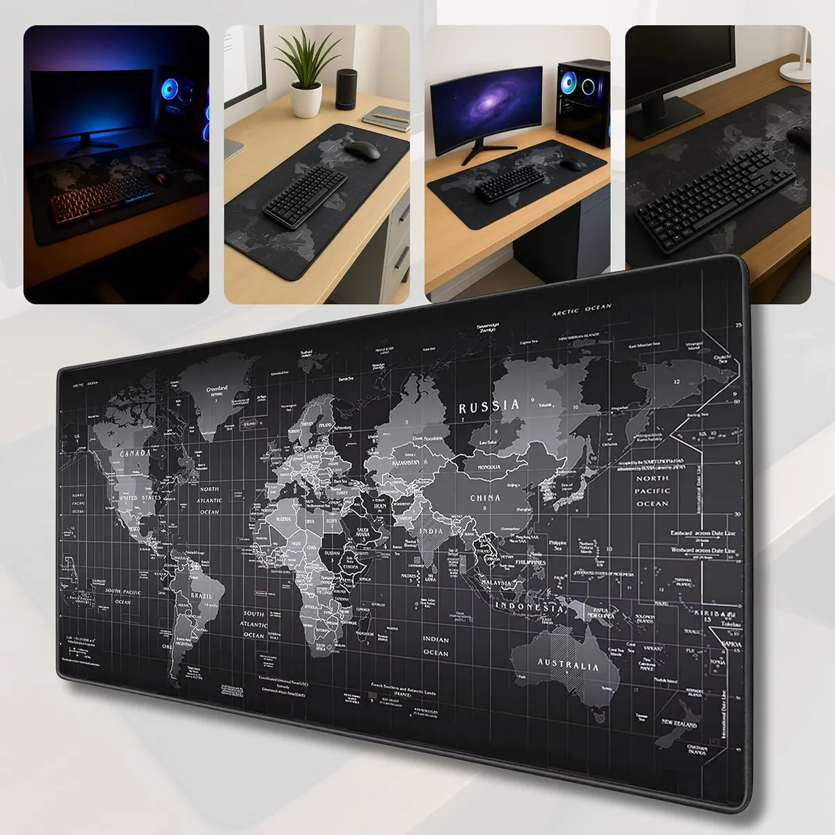 SEISA - Pad Mouse Gamer  80×30 -Alfombrilla Mapamundi Antideslizante