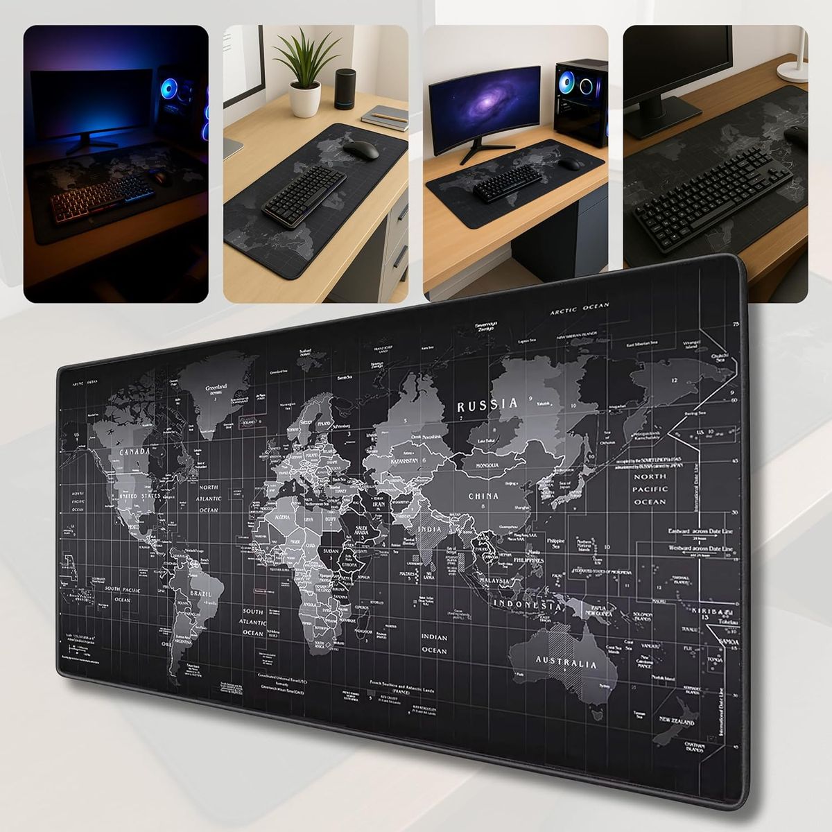 SEISA - Pad Mouse Gamer 80x30 cm Mapamundi Alfombrilla Antideslizante
