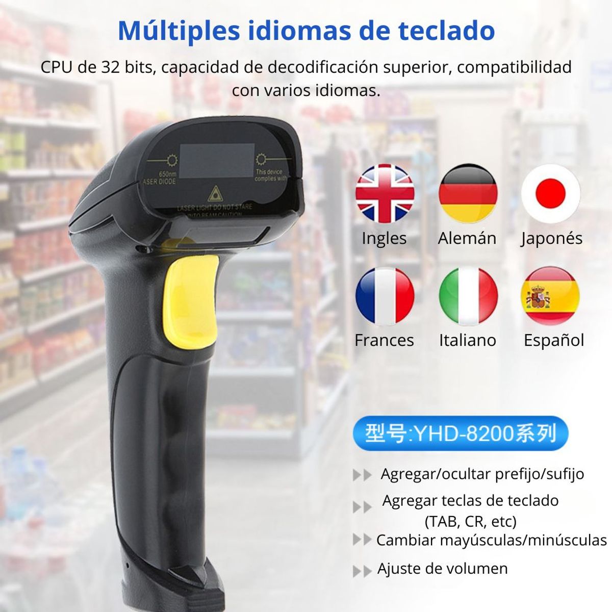 SEISA - Lector de Códigos de Barras 1D con Cable USB Escaneo Rápido y Preciso