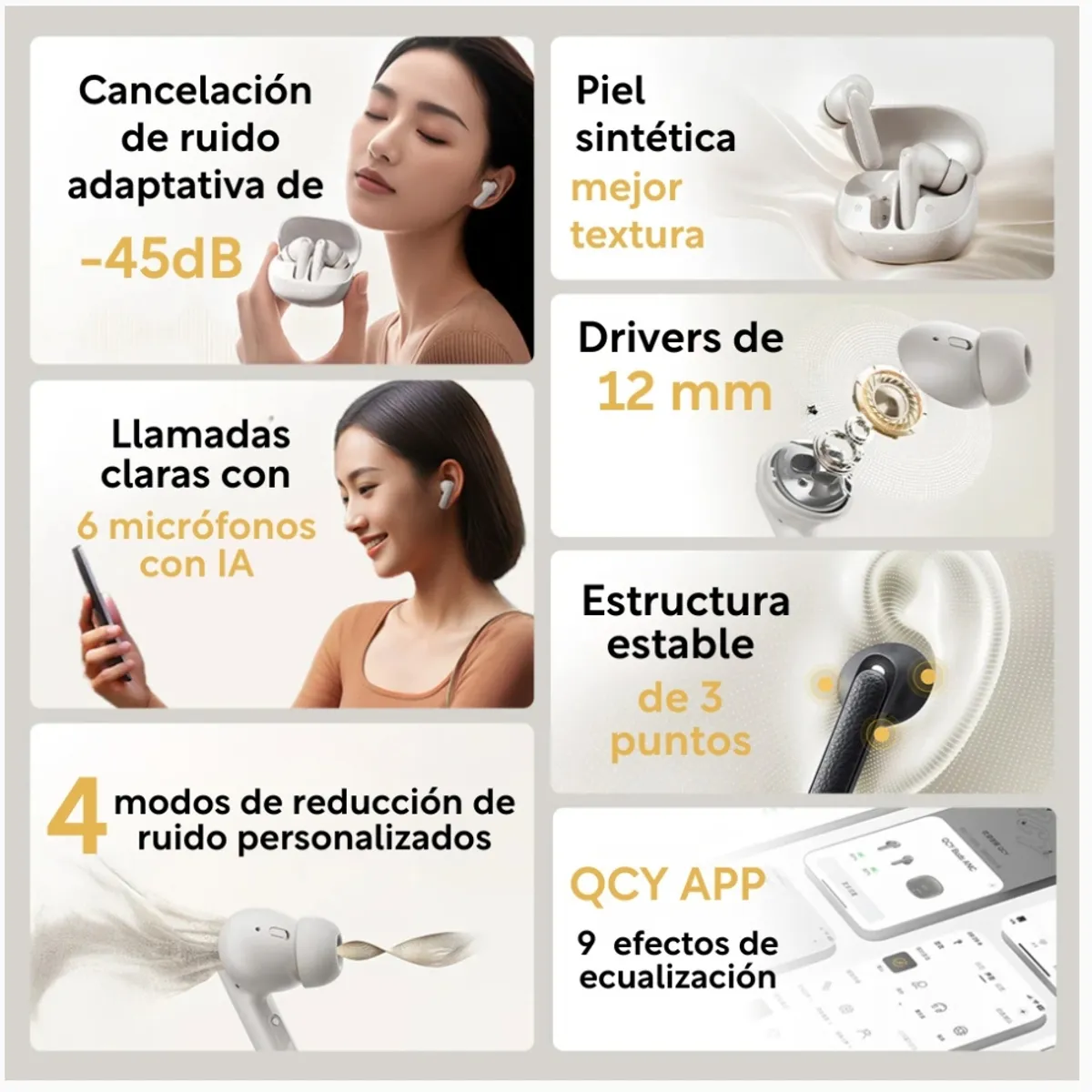 Auriculares Inalámbricos QCY Buds ANC cancelación de ruido 45dB IPX4, marca Qcy - Foto 2