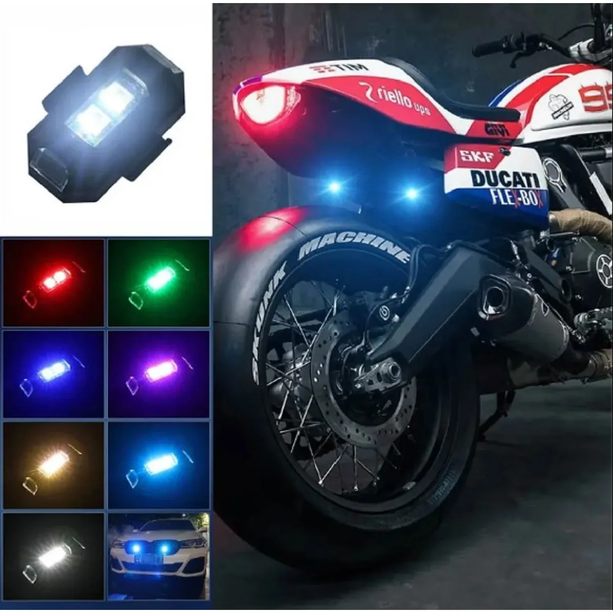 GENERICO - MMINI LUZ LED PARA MOTOCICLETAS 7 COLORES UNIVERSAL