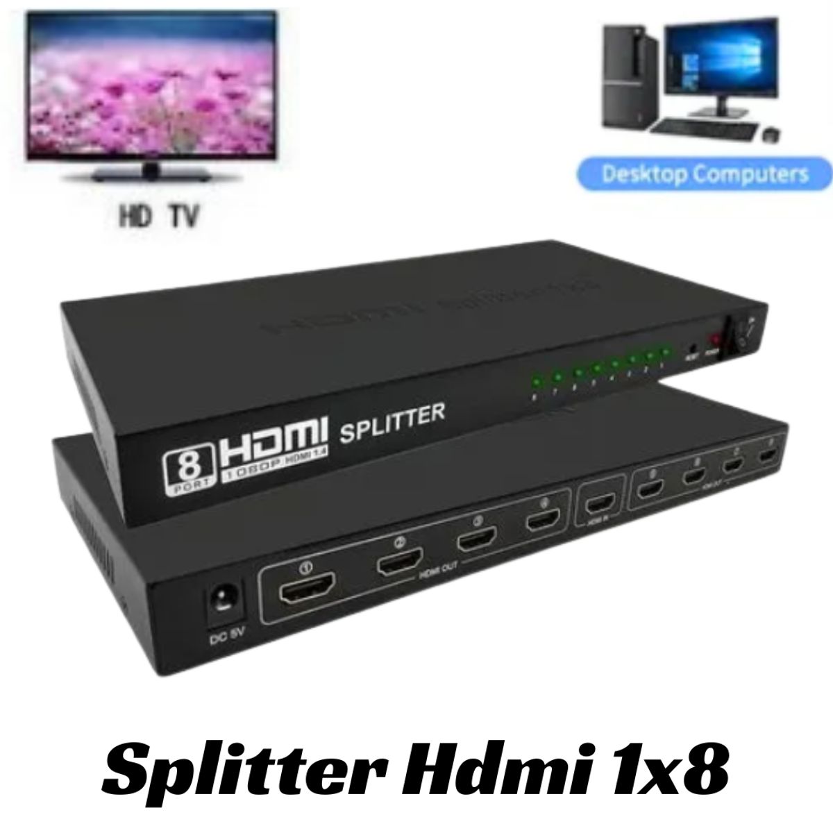 GENERICO - Splitter Hdmi 1x8 1080p Hd 4 Pantallas Laptop Pc