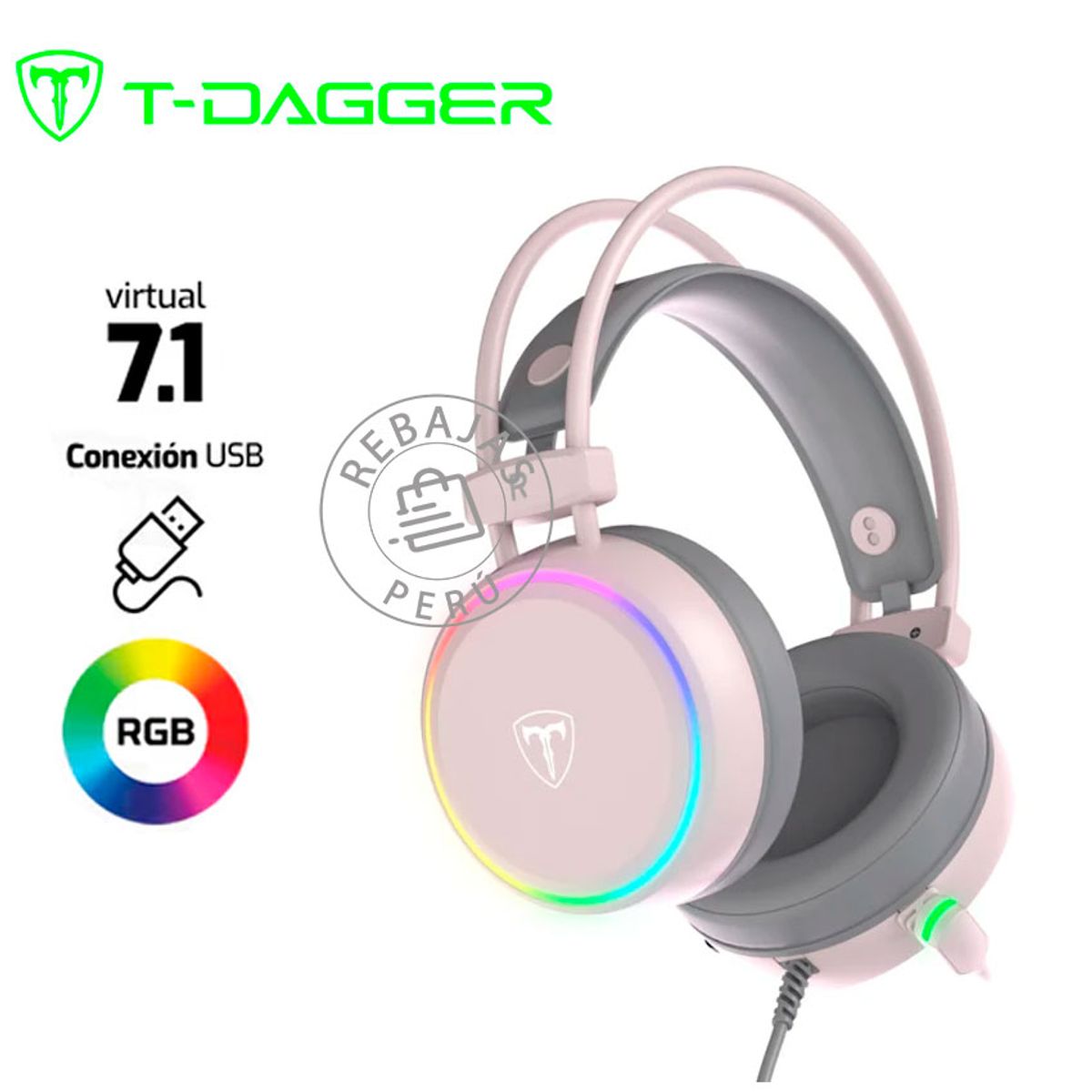 T-DAGGER - Audífonos Gamer T-Dagger SONA Pink T-RGH304P 7.1 USB RGB Rosa