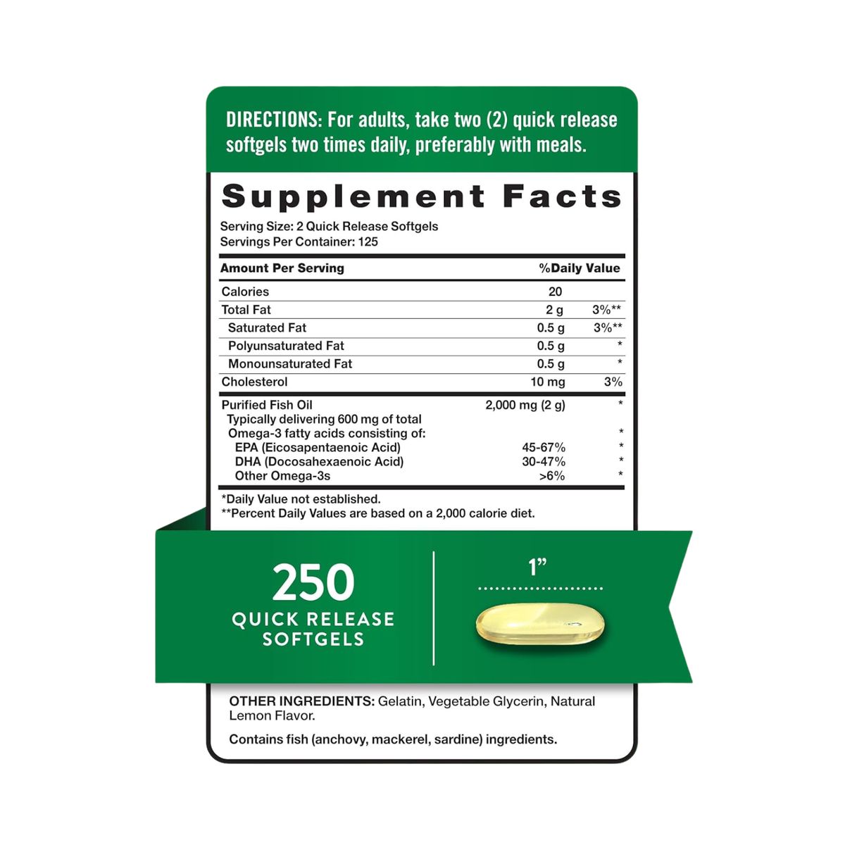 NATURE'S TRUTH - FISH OIL 2000mg OMEGA 3 250 SOFTGELS NATURE'S TRUTH