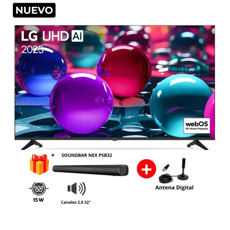 LG - Televisor LG 50 Uhd 4K THINQ Ai 50Ua7300Psb 2025 + Soundbar Nex + Antena