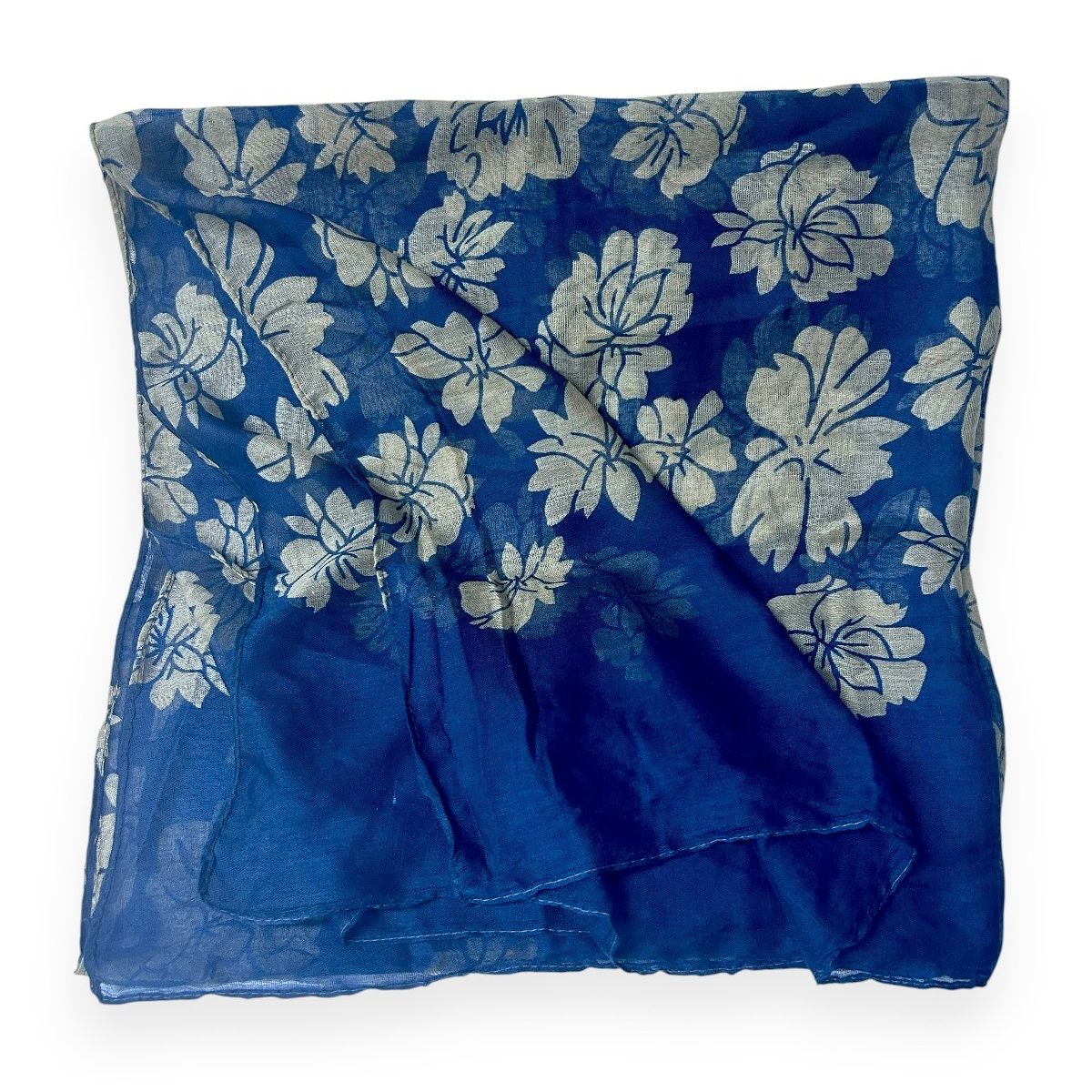 GENERICO - Bufanda Pañoleta Chalina Pashmina Flores Beige con Azúl