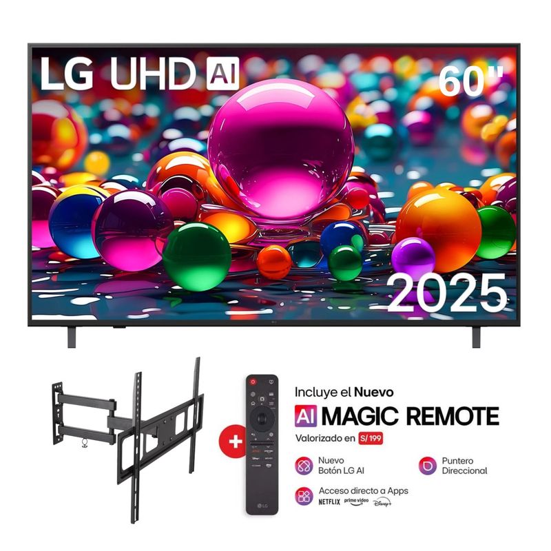 LG - Televisor LG 60 Smart UHD 4K Thinq Ai 60UA8050PSA + Rack Giratorio
