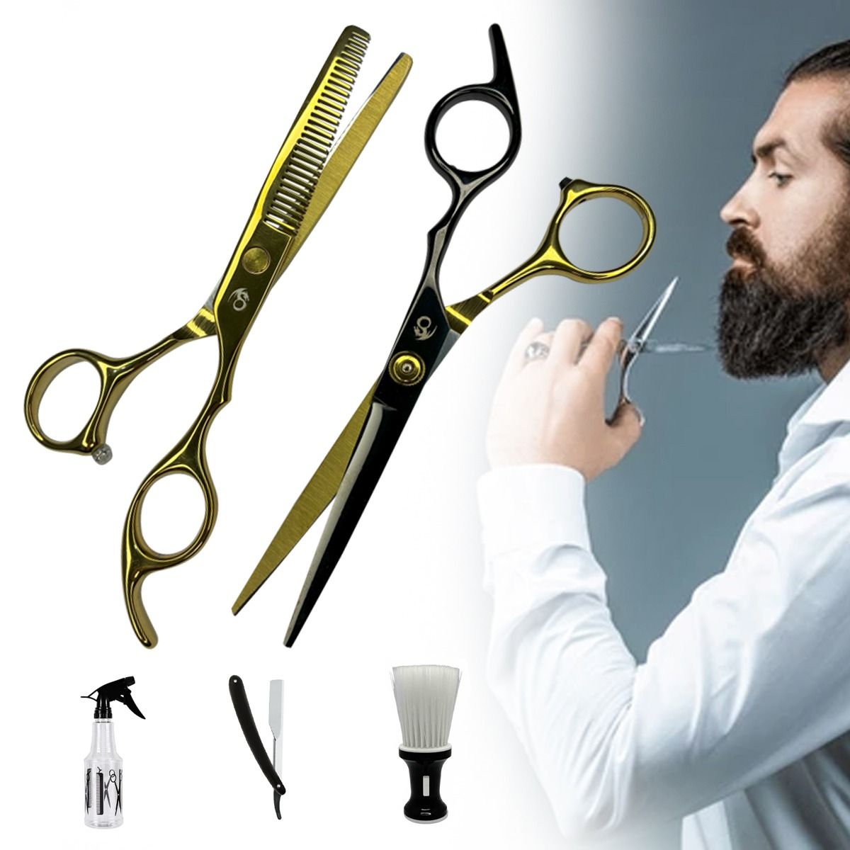 GENERICO - Set Tijeras Profesionales Dorado de Acero Inoxidable Peluqueria