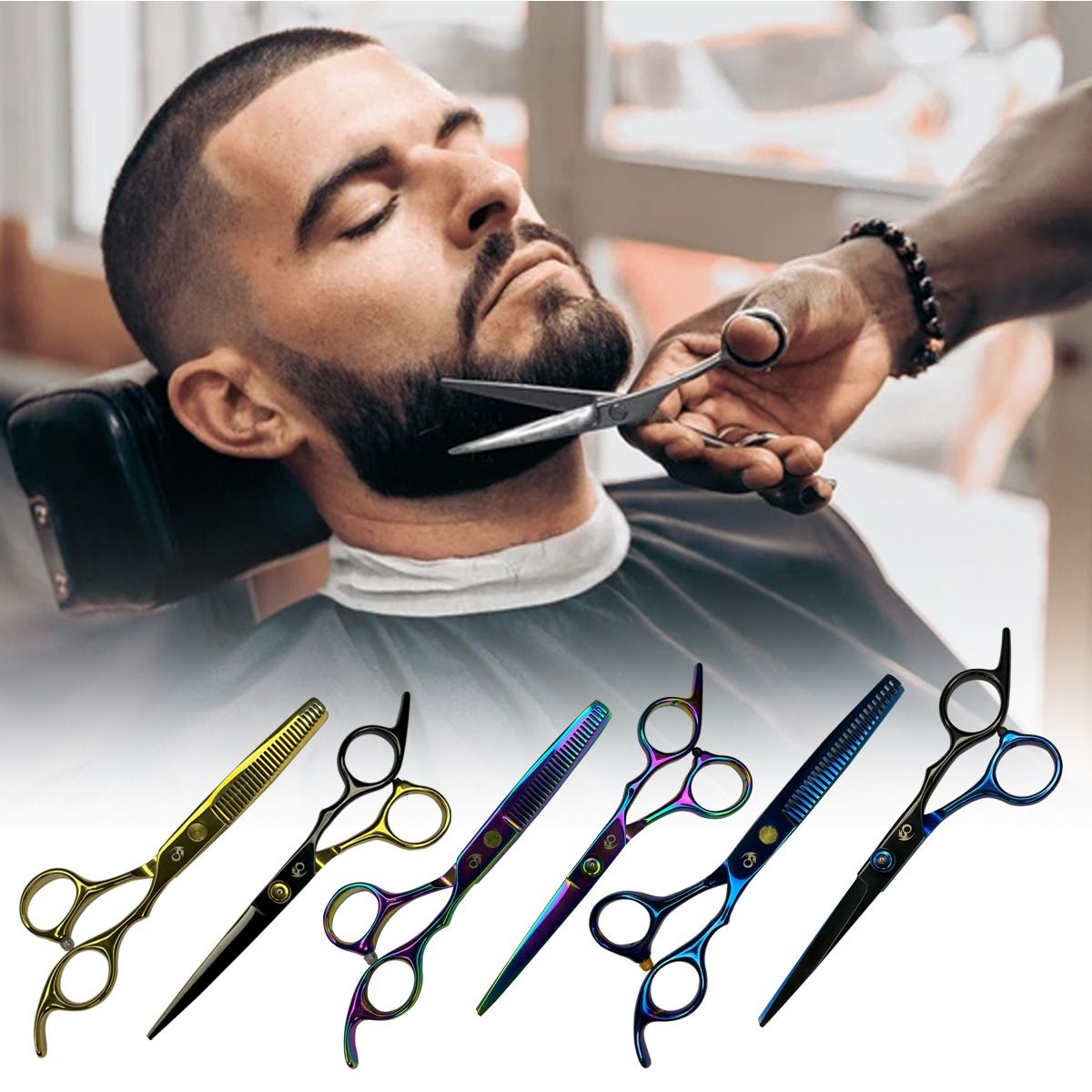 GENERICO - Set Tijeras Profesionales Dorado de Acero Inoxidable Peluqueria