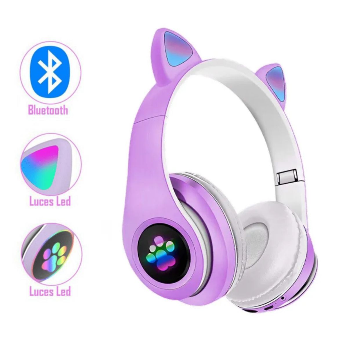 IMPORTADO MC - AUDÍFONO BLUETOOTH GATO CON LUZ LED  MORADO