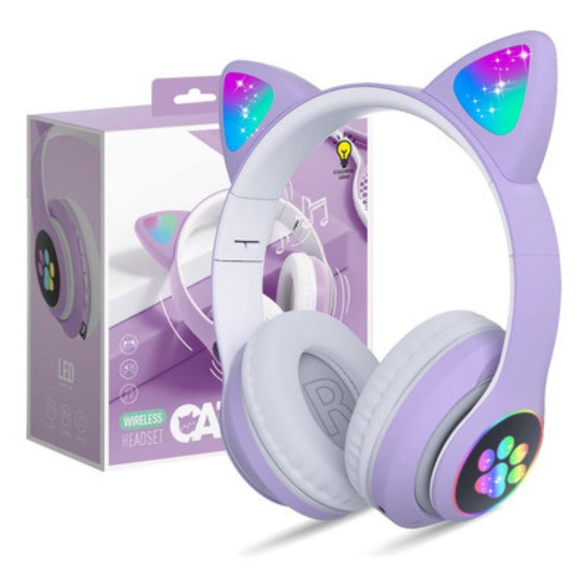 IMPORTADO MC - AUDÍFONO BLUETOOTH GATO CON LUZ LED  MORADO