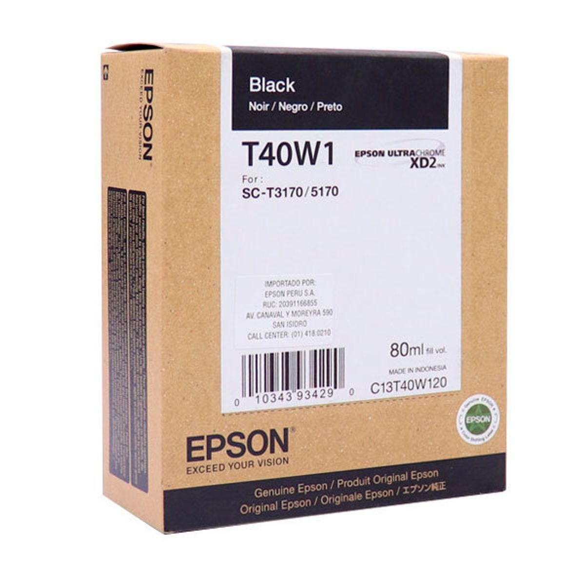 EPSON - TINTA EPSON T40W120 NEGRO ULTRACROMO XD2 P SC-T2170 3170 5170 3170M 5170M 80ML