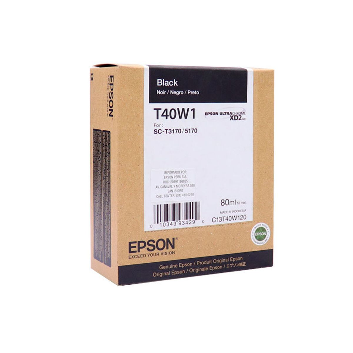 EPSON - TINTA EPSON T40W120 NEGRO ULTRACROMO XD2 P SC-T2170 3170 5170 3170M 5170M 80ML