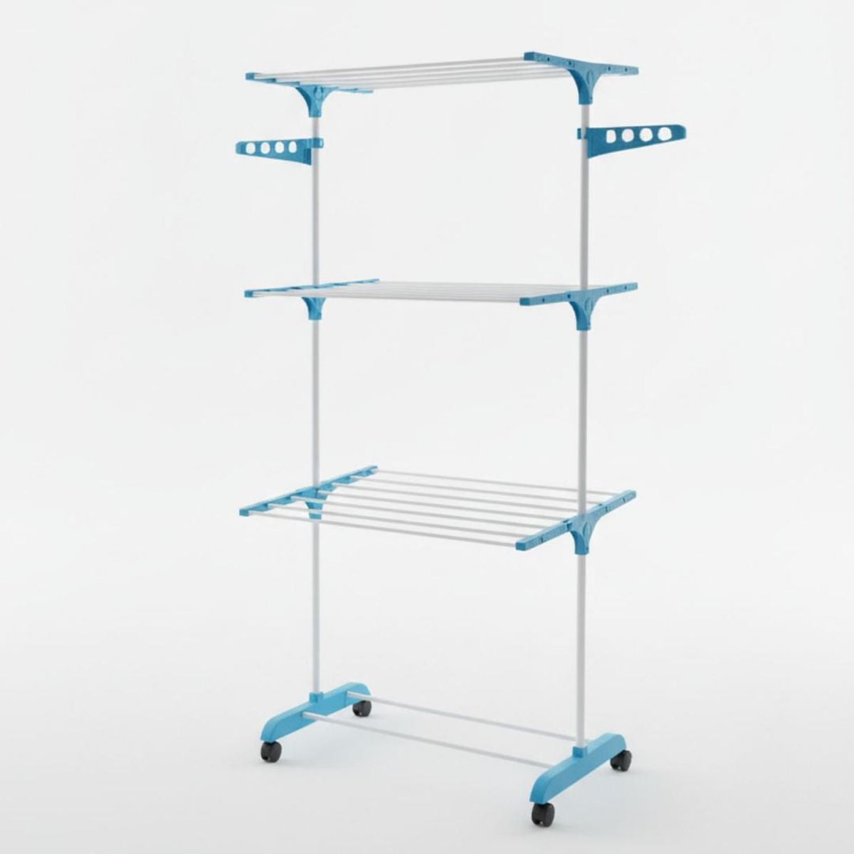 GENERICO - Tendedero de Ropa Multifuncional 4 Niveles Plegable con Ruedas Azul