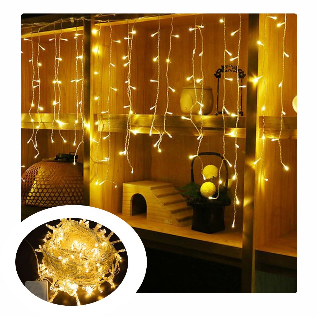 ARTEZA - Luces cálida  cascada con cable transparente de  400led con salida hembra