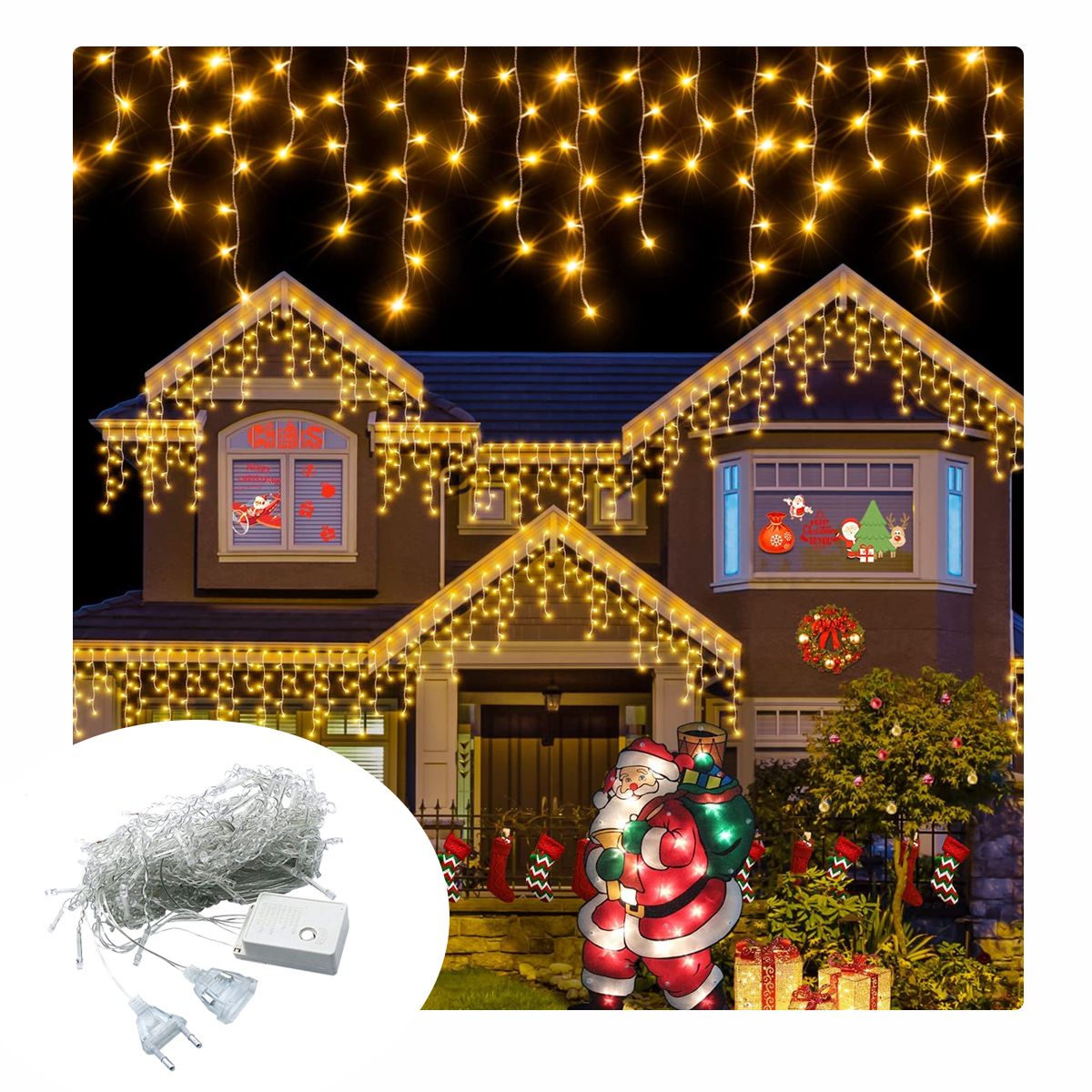 ARTEZA - Luces cálida  cascada con cable transparente de 12 mts