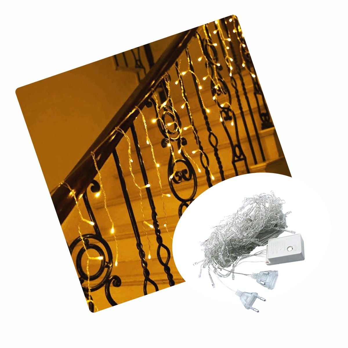 ARTEZA - Luces cálida  cascada con cable transparente de 12 mts