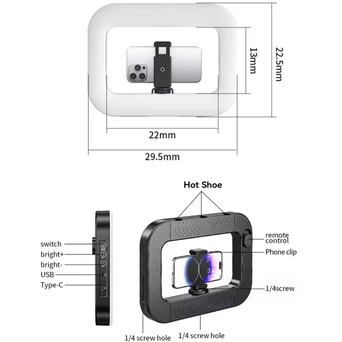 GENERICO - LUZ LED RECTANGULO ESTABILIZADOR DE GRABACION CELULAR CÁMARAS