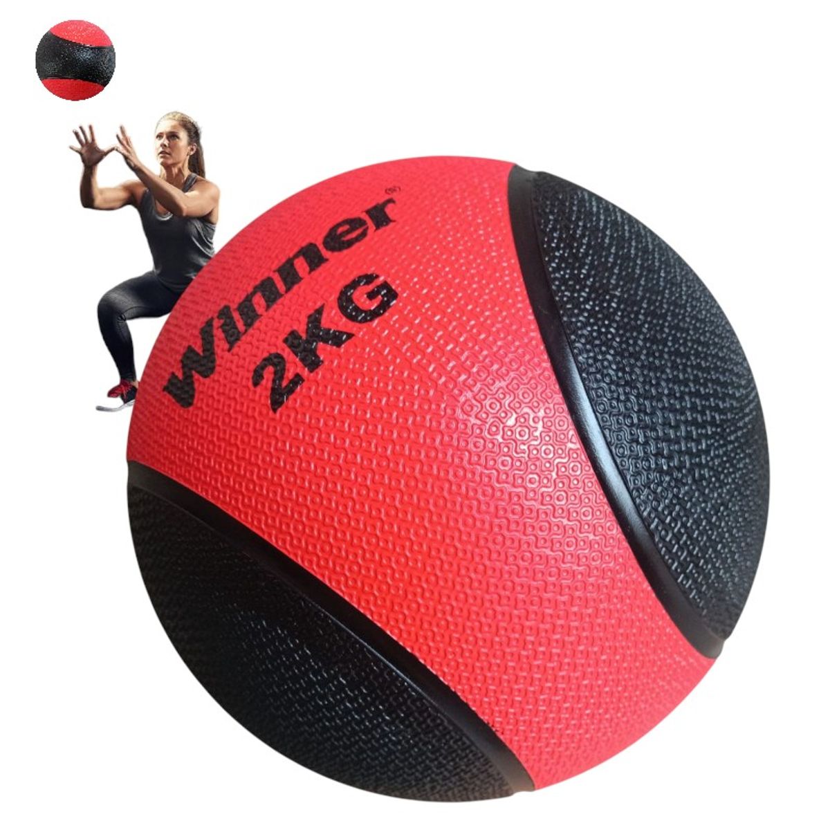 WINNER - Pelota O Balón Medicinal 2 Kg Con Rebote Funcional Rojo