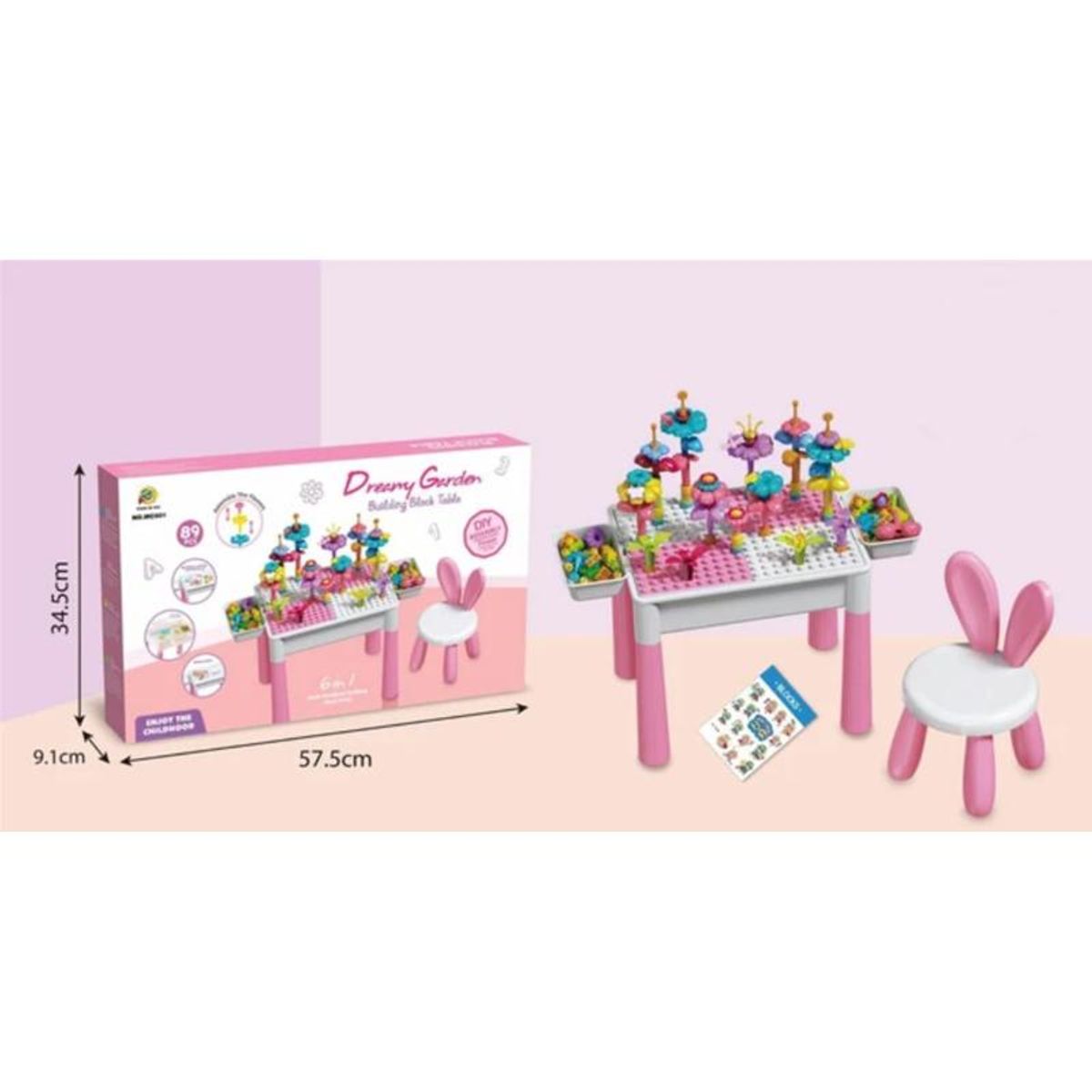 GENERICO - Mesa de Bloques de Construcción con Silla de Conejito para Niñas - 89 PCS