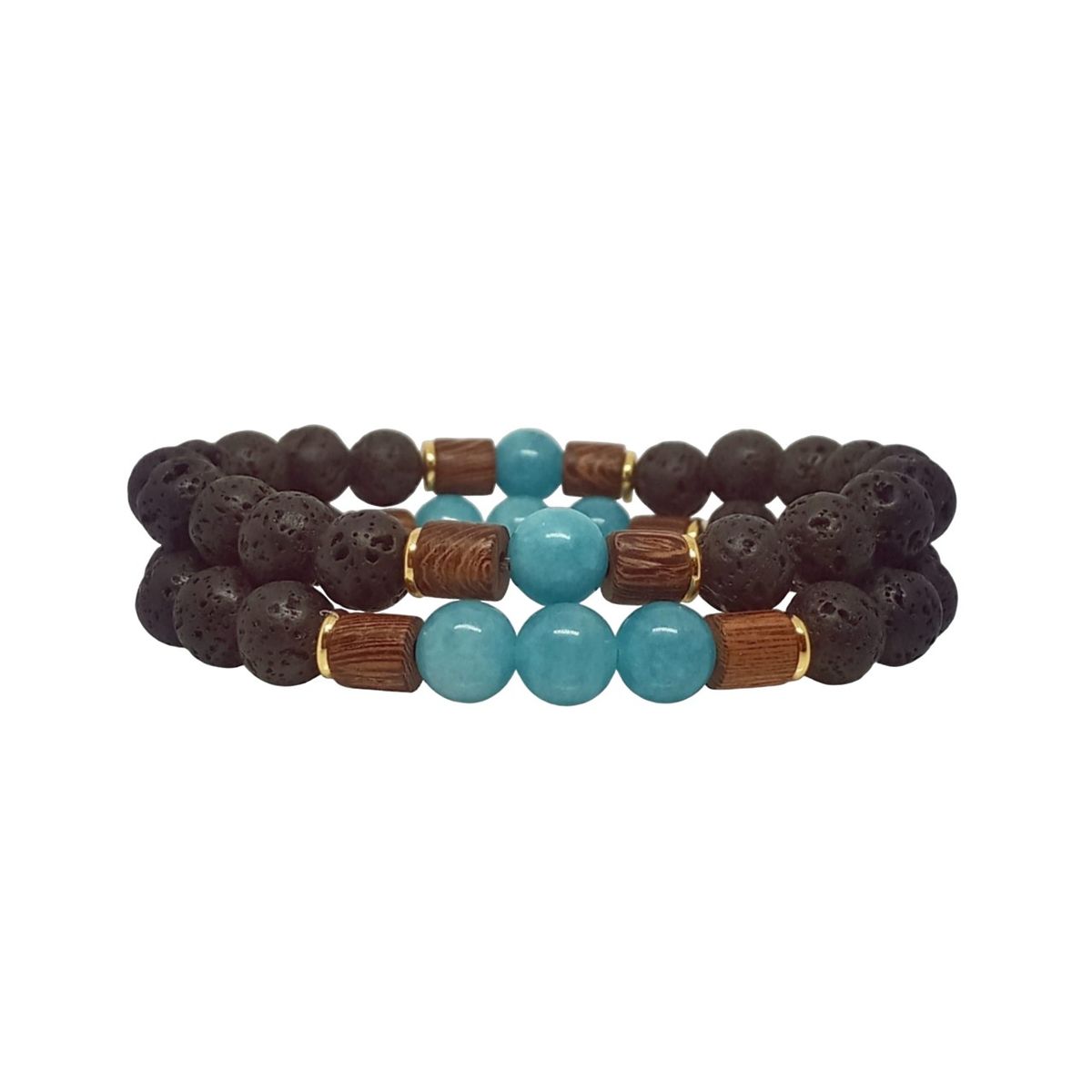 LUCYANA JOYAS Y ACCESORIOS - Set de Pulsera para Hombre con Piedra Volcánica Calcedonia y Madera