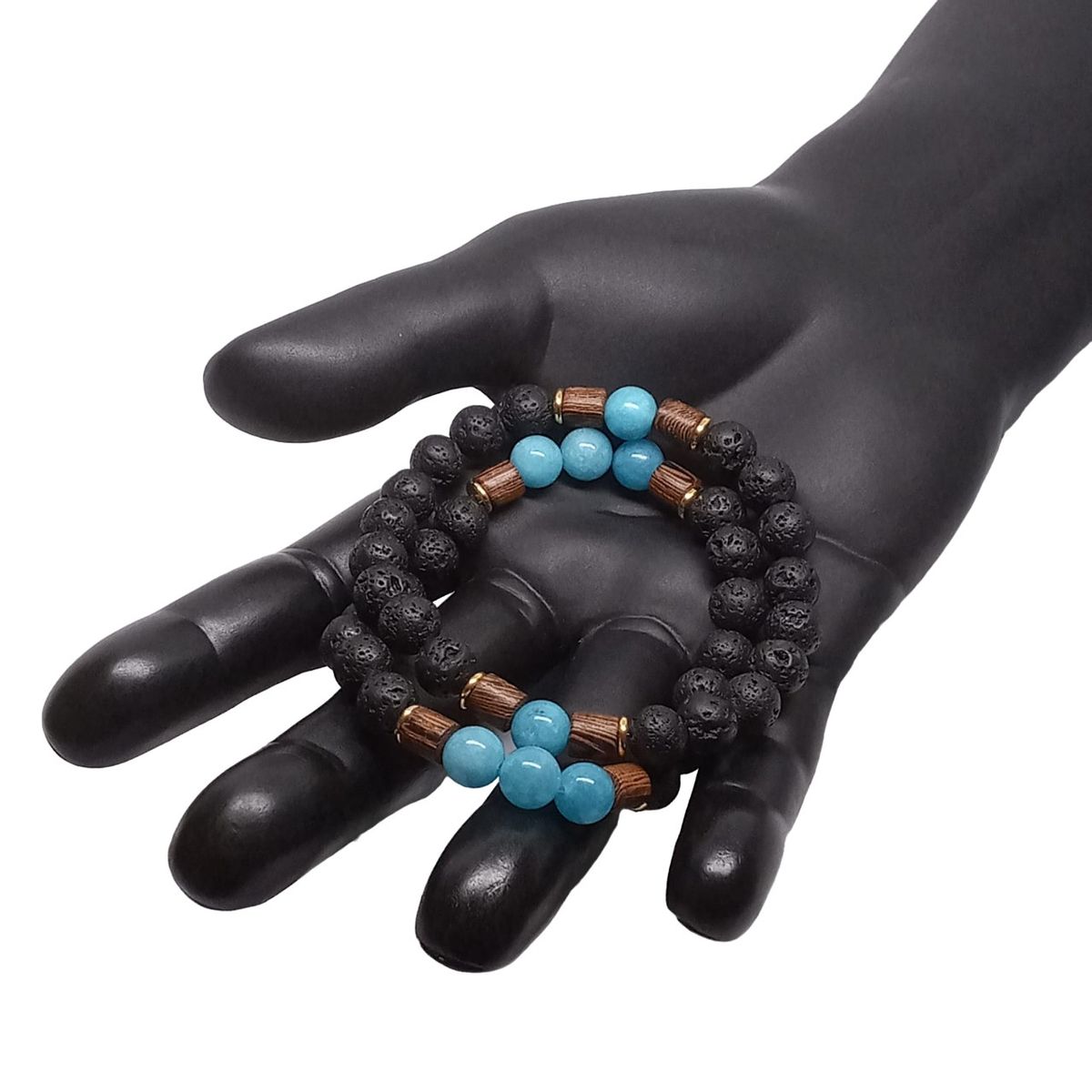 LUCYANA JOYAS Y ACCESORIOS - Set de Pulsera para Hombre con Piedra Volcánica Calcedonia y Madera