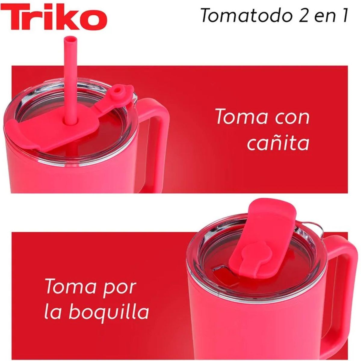 GENERICO - Tomatodo Plastico Doble Pared Coral 1200 ml-Triko