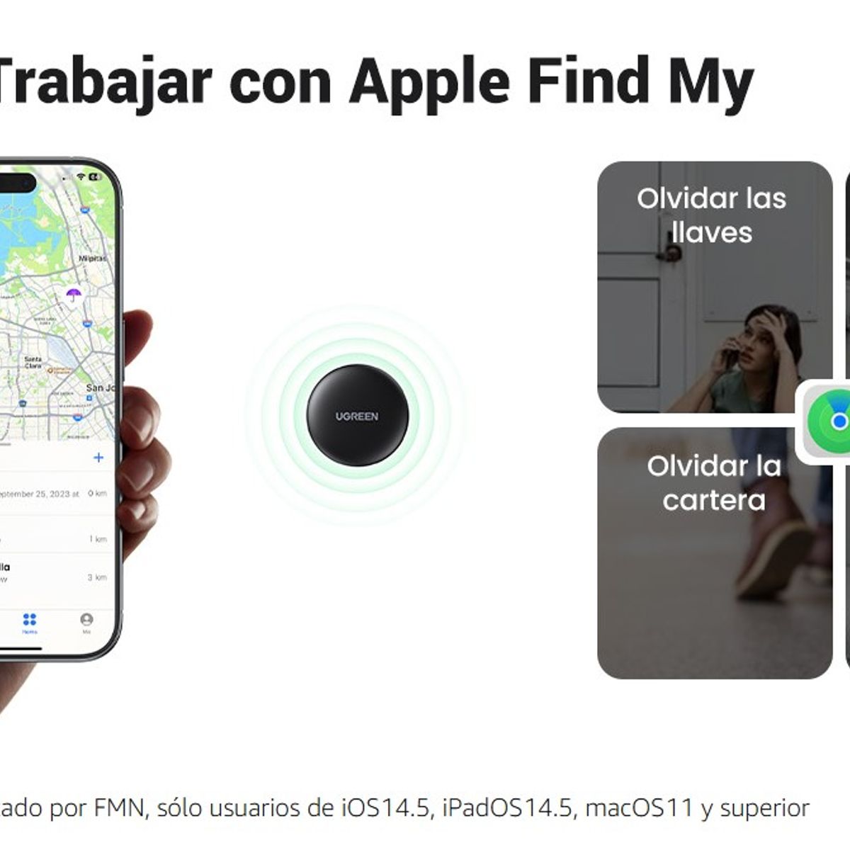UGREEN - Rastreador Smart Tag Compatible Con Apple Localizador Ugreen Negro