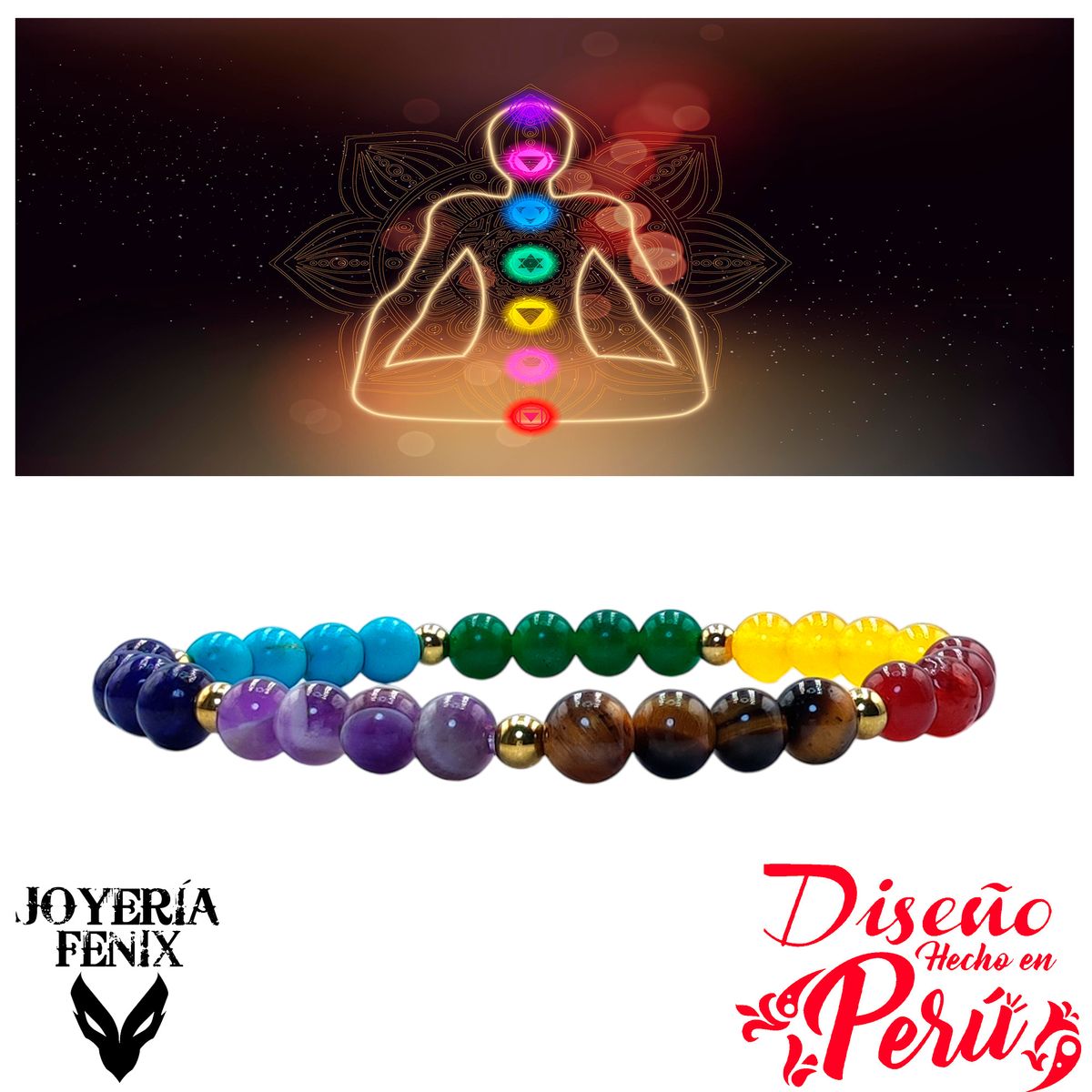 JOYERIA FENIX - Pulsera 7 Chakras Piedras Naturales - Joyería Fenix