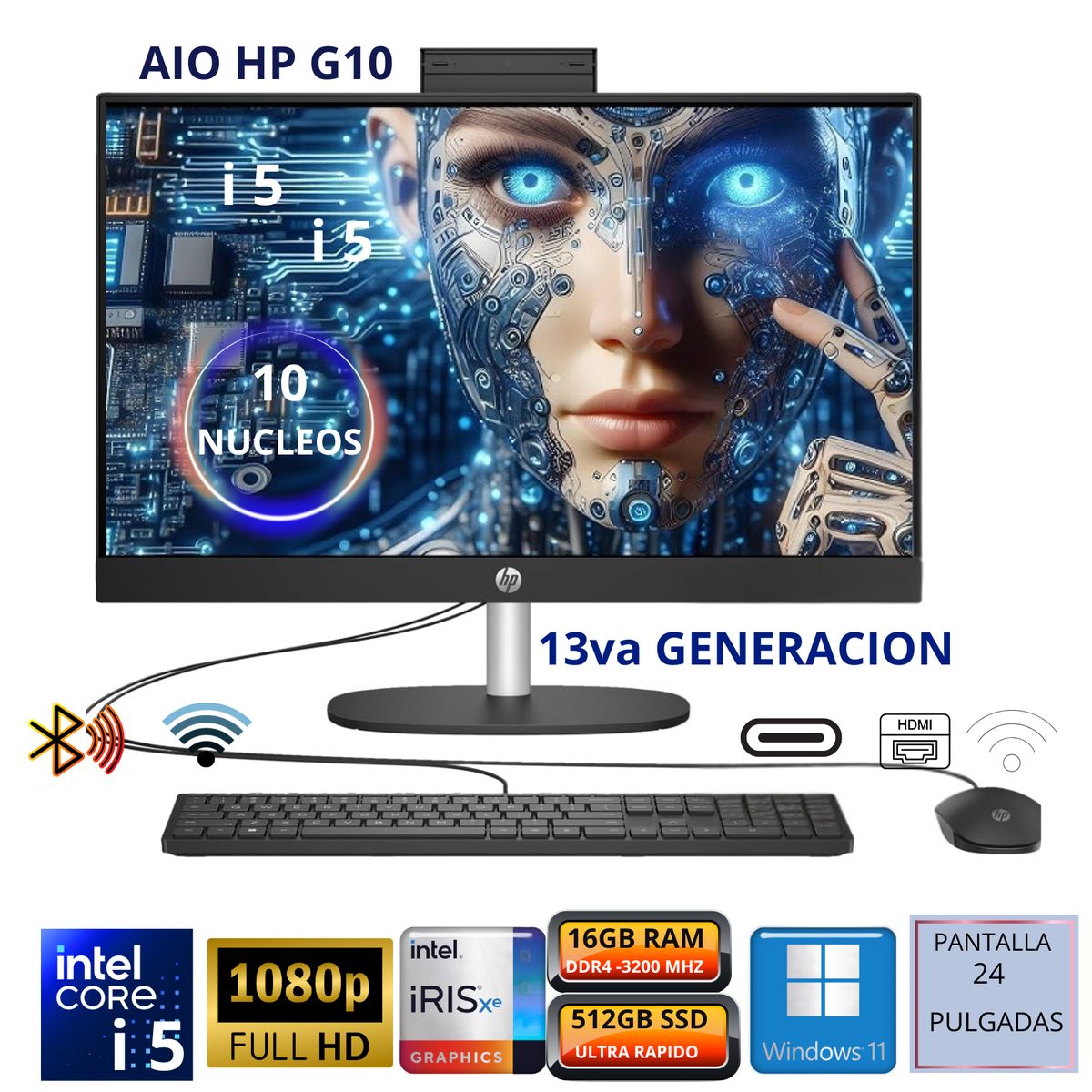HP - All-in-One HP Pro One 240 G10 23.8" FHD Core i5-1334U RAM 16GB SSD 512GB