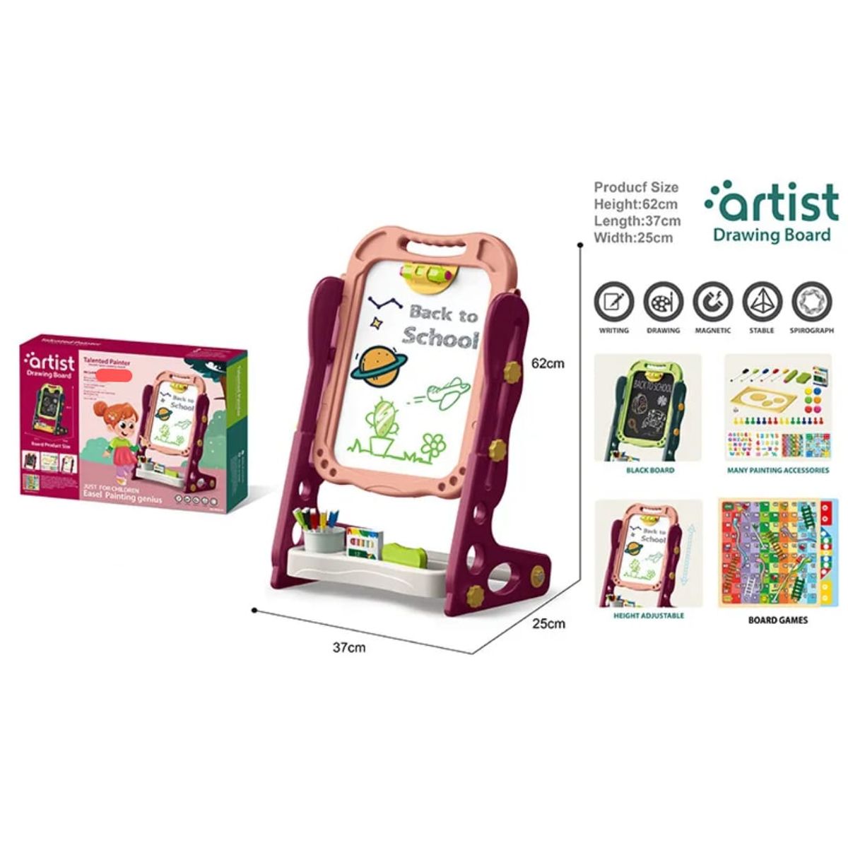 GENERICO - Pizarra de Aprendizaje Magnética de Arte - 52 Piezas Rosado