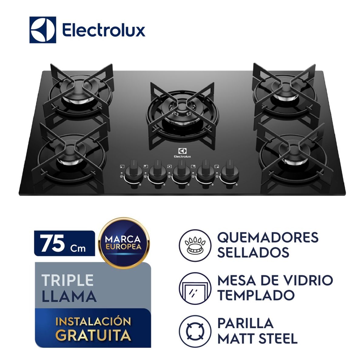 ELECTROLUX - Encimera Electrolux a Gas 5 hornillas 66 cm KE5GT