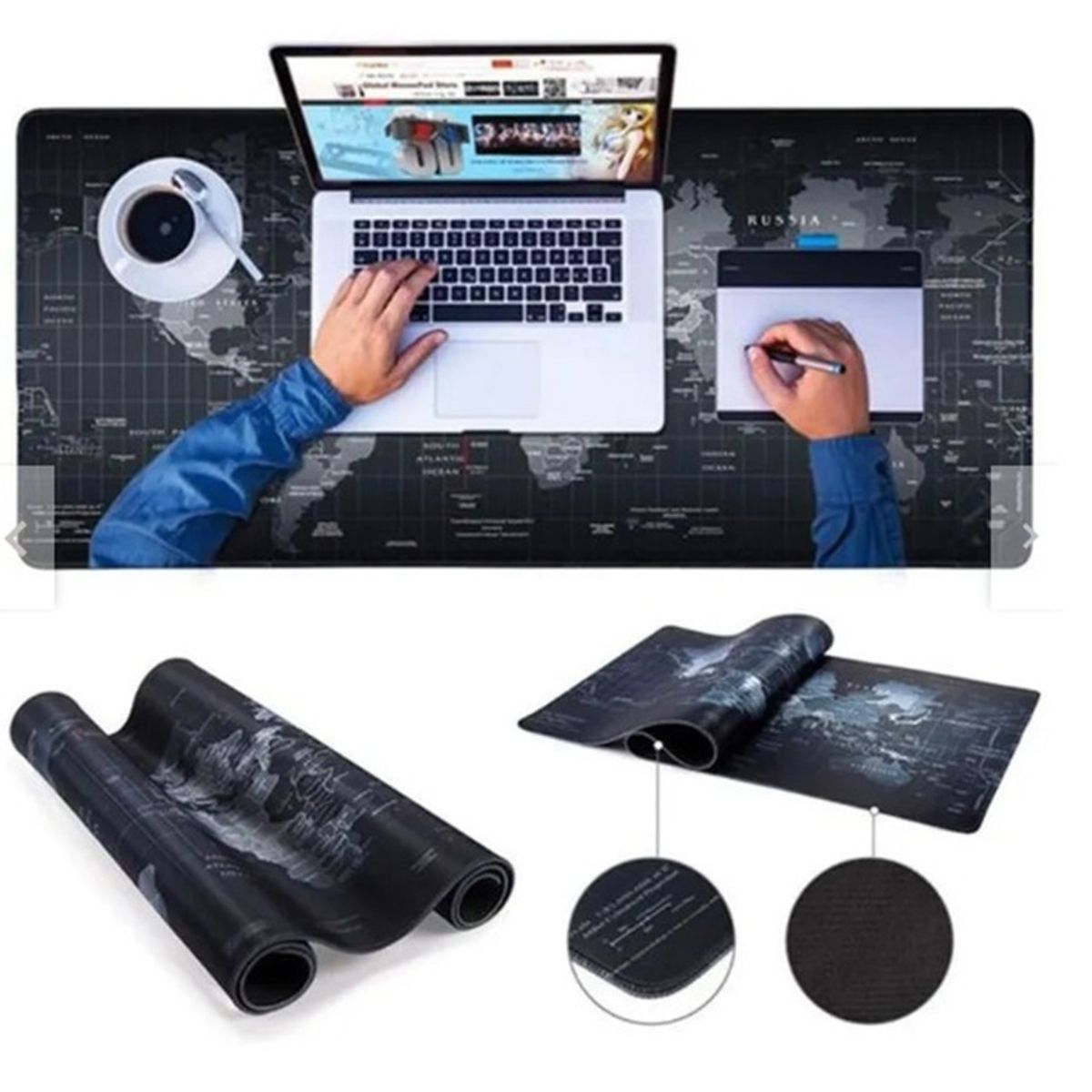 SEISA - Mouse pad base  Escritorio Extra Largo 30x80cm Computador Mapa gris