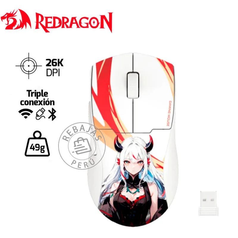 REDRAGON - Mouse Redragon K1NG MAX Wireless Blanco Anime 26000 DPI 5 Botones