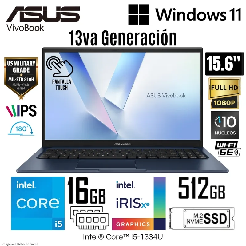 ASUS - Laptop Asus X1504VA-E82189 Intel Core i5-1334U 16GB RAM 512GB SSD 15.6"  FHD Touch Screen