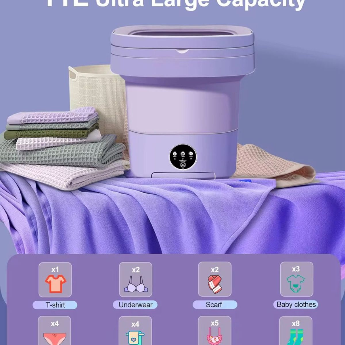 GENERICO - Lavadora Portátil Plegable de 11L  Compacta y Eficiente