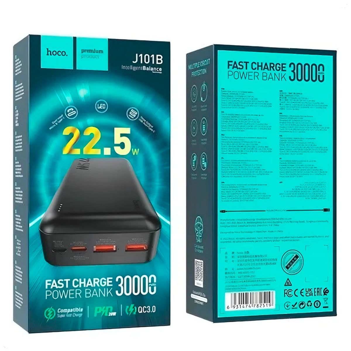 HOCO - Power Bank Hoco J101B Cargador Portatil 30000 mAh 22.5W Carga Rapida