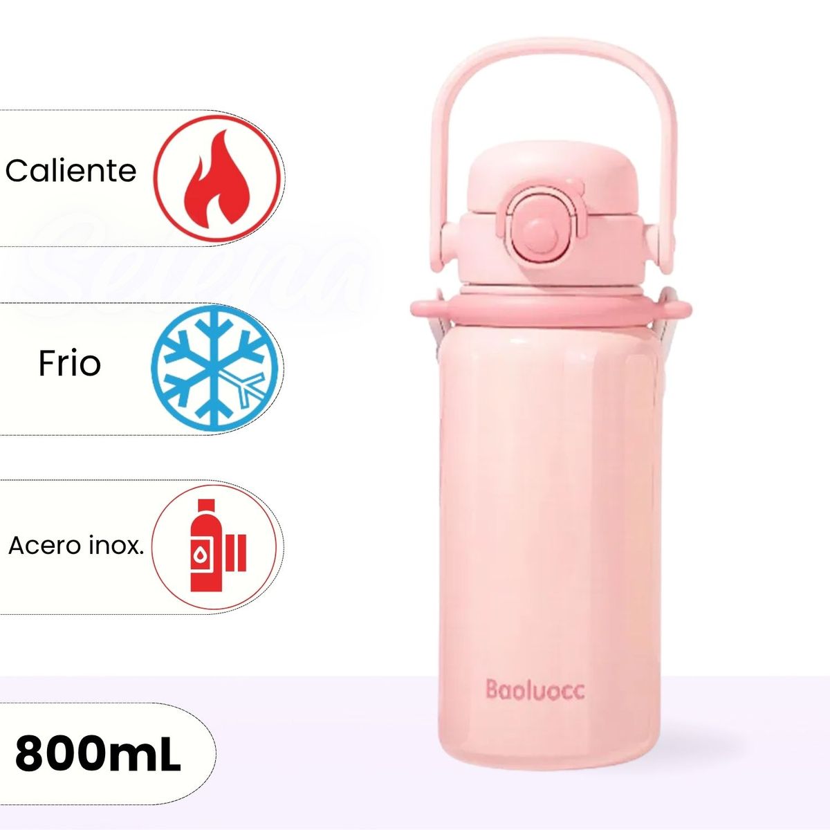 ICHIMATSU - Tomatodo de Acero Inoxidable Termico con Cinta Rosado 800 ml.