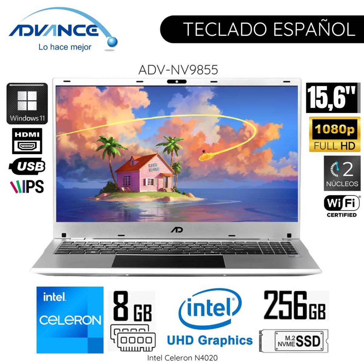 ADVANCE - Laptop Advance NV9855 Intel Celeron N4020 8GB RAM 256GB SSD 15.6"  FHD IPS Windows 11
