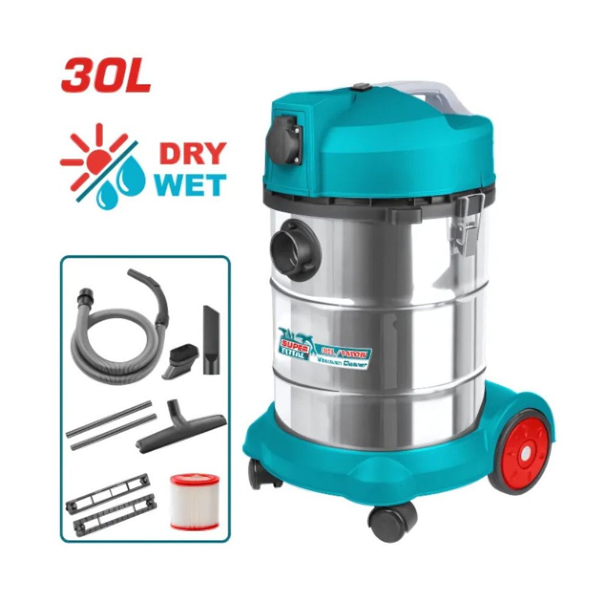 TOTAL - Aspiradora 30L 1400W 18KPA Seco Húmedo Industrial - TVC14301