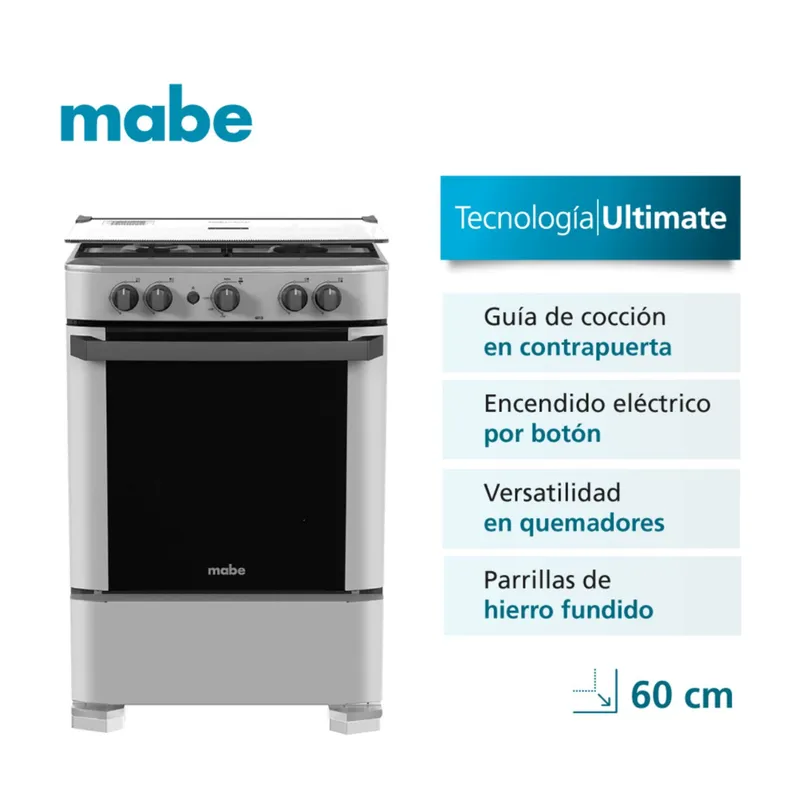 MABE - COCINA MABE CMP6010FG1 A GAS DE 4 HORNILLAS  SILVER