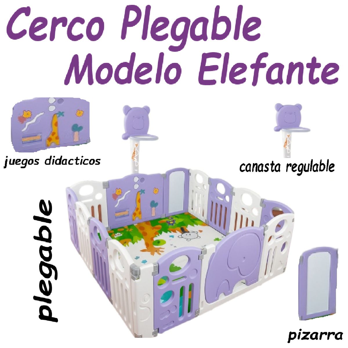 GENERICO - Cerco Con Piso Plegable Elefante con Aro 150x150 -Morado